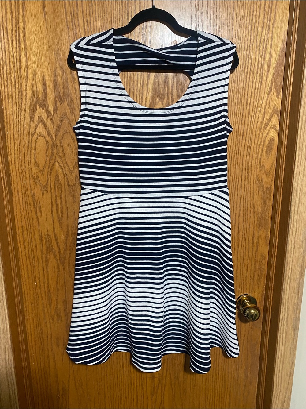 Women’s Black and White Striped Fit-and-Flare Dress